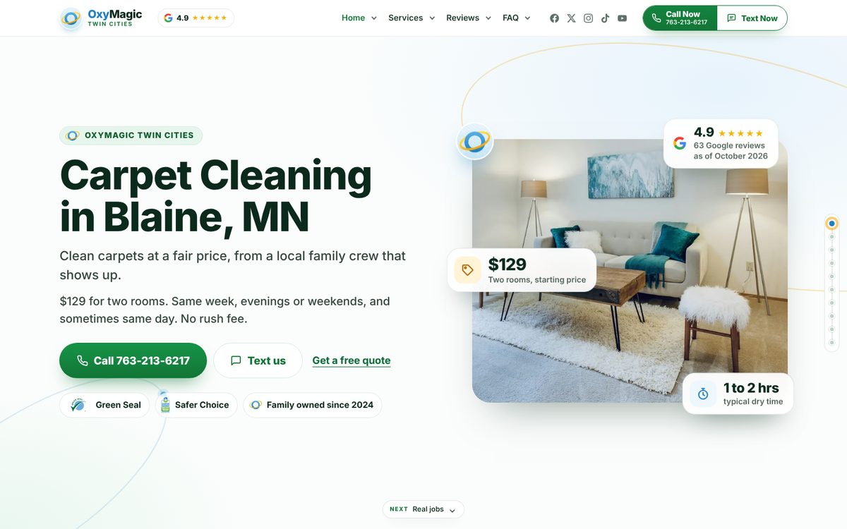 OxyMagic Carpet Cleaning website